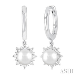 ASHI Pearl & Petite Diamond Fashion Huggie Earrings 56987PPTSERWPWG