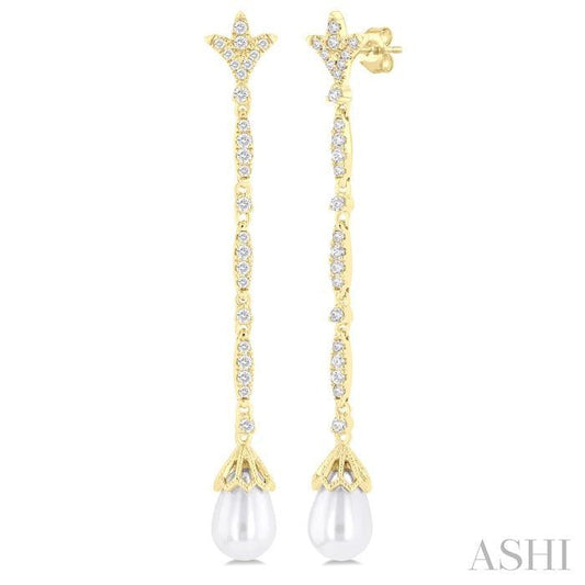 ASHI Pearl & Diamond Long Earrings 56993PPFGERWPYG