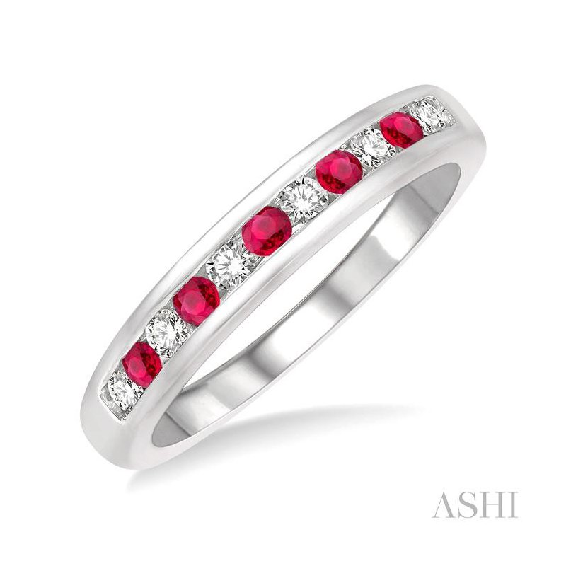 ASHI Channel Set Alternate Gemstone & Diamond Wedding Band 46497PPFGRBWG