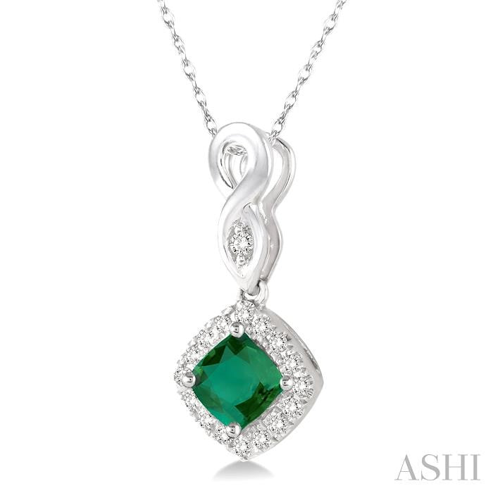 ASHI Cushion Shape Gemstone & Halo Diamond Pendant 57088PPFSPDEMWG