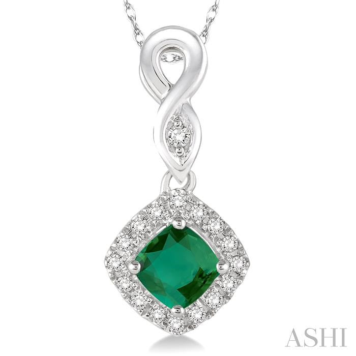 ASHI Cushion Shape Gemstone & Halo Diamond Pendant 57088PPFSPDEMWG