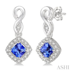 ASHI Cushion Shape Gemstone & Halo Diamond Earrings 57088PPTSERTZWG