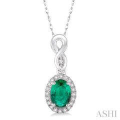 ASHI Oval Shape Gemstone & Halo Diamond Pendant 57098PPFSPDEMWG