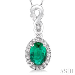ASHI Oval Shape Gemstone & Halo Diamond Pendant 57098PPFSPDEMWG