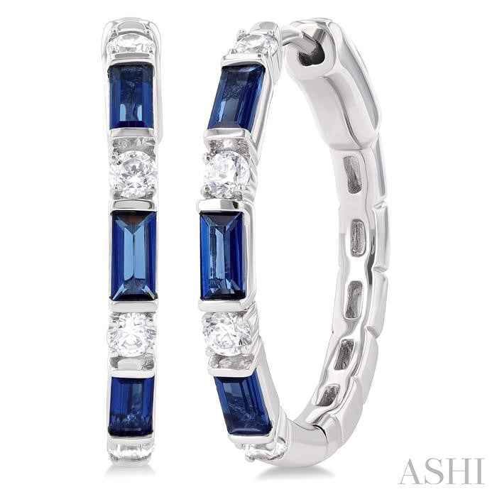 ASHI Emerald Shape Art Deco Gemstone & Diamond Hoop Earrings 57495PPFGERSPWG