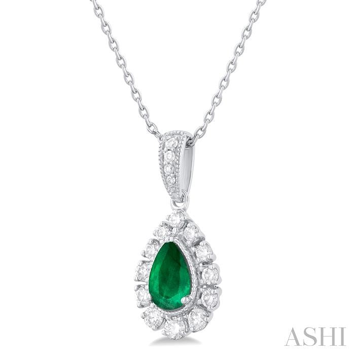 ASHI Pear Shape Gemstone & Halo Diamond Pendant 57536PPFGPDEMWG