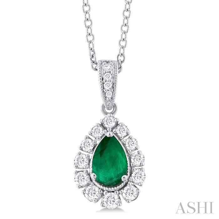 ASHI Pear Shape Gemstone & Halo Diamond Pendant 57536PPFGPDEMWG