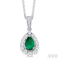 ASHI Pear Shape Gemstone & Halo Diamond Pendant 57536PPFGPDEMWG