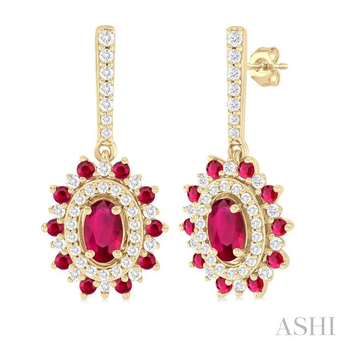 ASHI Oval Shape Gemstone & Halo Diamond Earrings 57645PPFGERRBYG-OV