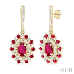 ASHI Oval Shape Gemstone & Halo Diamond Earrings 57645PPFGERRBYG-OV
