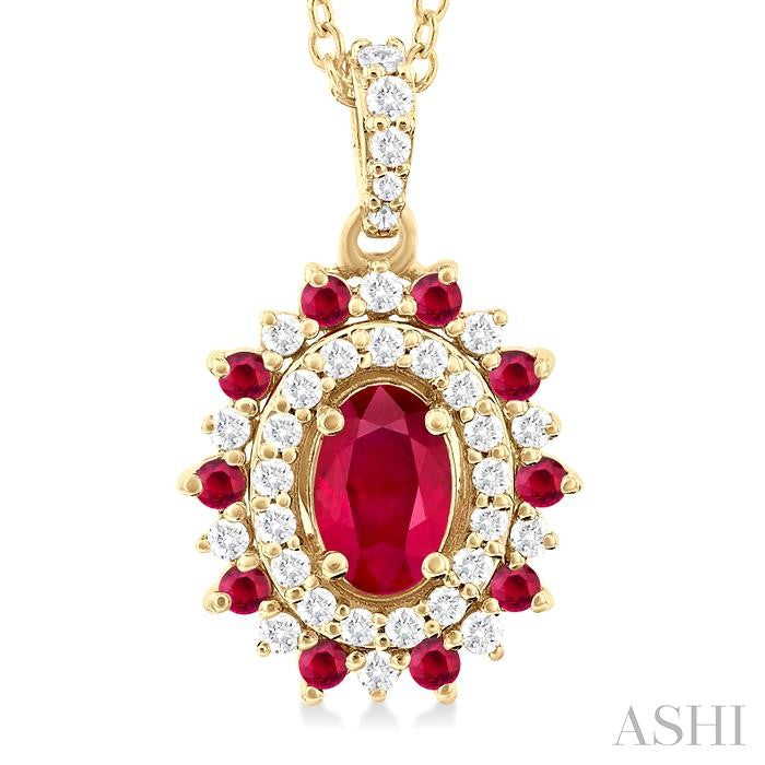 ASHI Oval Shape Gemstone & Halo Diamond Pendant 57646PPFGPDRBYG-OV