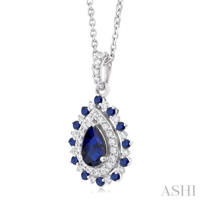 ASHI Pear Shape Gemstone & Halo Diamond Pendant 57646PPFGPDSPWG-PR