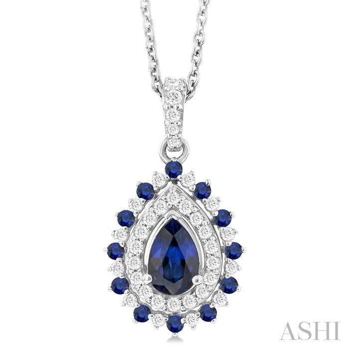 ASHI Pear Shape Gemstone & Halo Diamond Pendant 57646PPFGPDSPWG-PR