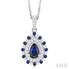 ASHI Pear Shape Gemstone & Halo Diamond Pendant 57646PPFGPDSPWG-PR