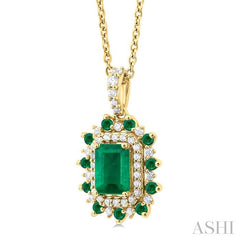 ASHI Emerald Shape Gemstone & Halo Diamond Pendant 57647PPFGPDEMYG-OC