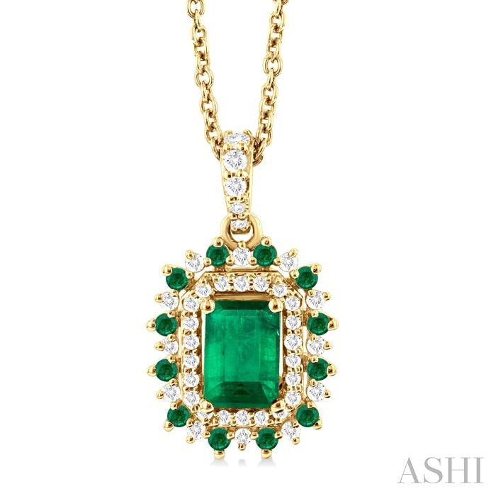 ASHI Emerald Shape Gemstone & Halo Diamond Pendant 57647PPFGPDEMYG-OC