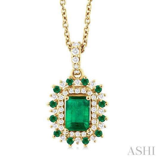 ASHI Emerald Shape Gemstone & Halo Diamond Pendant 57647PPFGPDEMYG-OC