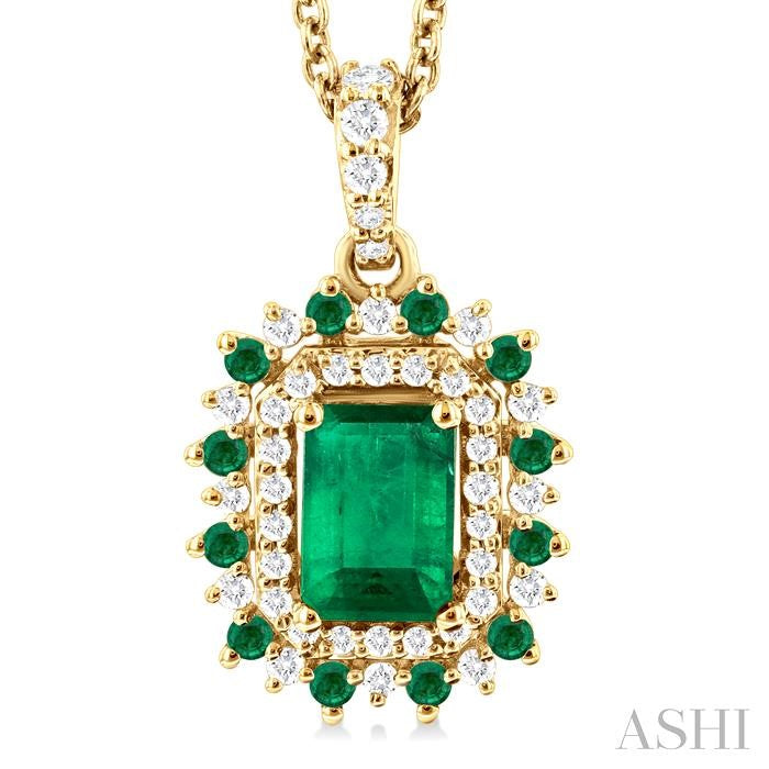ASHI Emerald Shape Gemstone & Halo Diamond Pendant 57647PPFGPDEMYG-OC