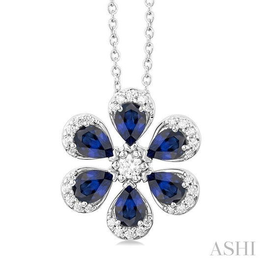 ASHI Blossom Pear Shape Gemstone & Diamond Pendant 57748PPFGPDSPWG