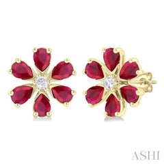 ASHI Blossom Pear Shape Gemstone & Diamond Earrings 57768PPFGERRBYG