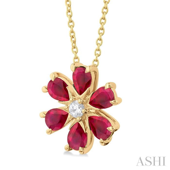 ASHI Blossom Pear Shape Gemstone & Diamond Pendant 57769PPFGPDRBYG