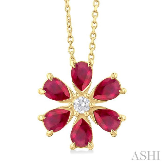 ASHI Blossom Pear Shape Gemstone & Diamond Pendant 57769PPFGPDRBYG