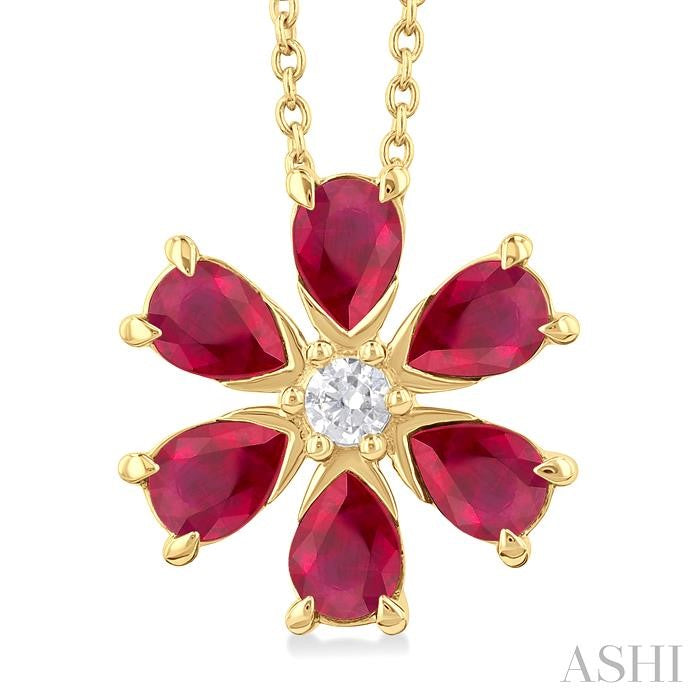 ASHI Blossom Pear Shape Gemstone & Diamond Pendant 57769PPFGPDRBYG