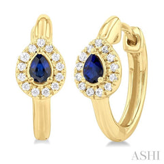 ASHI Pear Shape Gemstone & Petite Halo Diamond Huggie Fashion Earrings 57778PPTSERSPYG