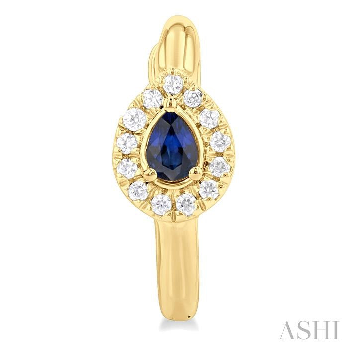 ASHI Pear Shape Gemstone & Petite Halo Diamond Huggie Fashion Earrings 57778PPTSERSPYG