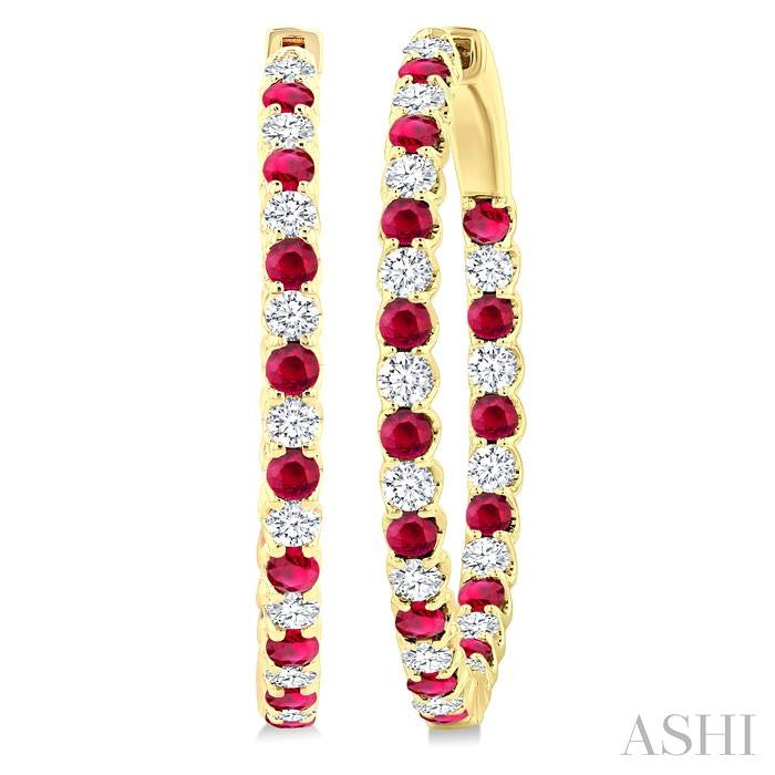 ASHI Inside-Out Alternate Gemstone & Diamond Hoop Earrings 57840PPFGERRBYG-1.50