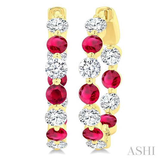ASHI Inside-Out Alternate Gemstone & Diamond Hoop Earrings 57850PPFGERRBYG-1.65
