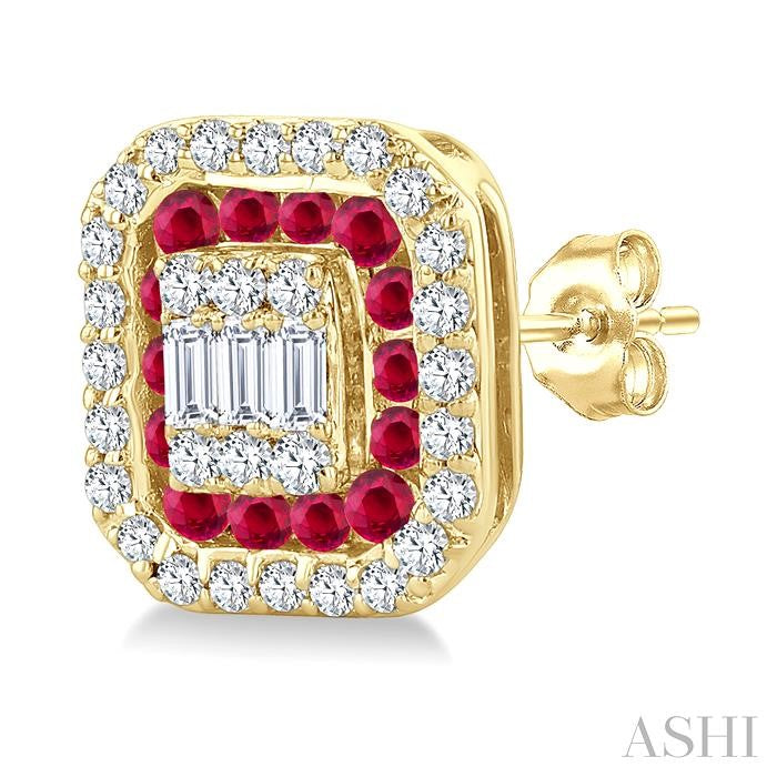 ASHI Emerald Shape Gemstone & Diamond Fusion Earrings 57975PPFGERRBYG-OC
