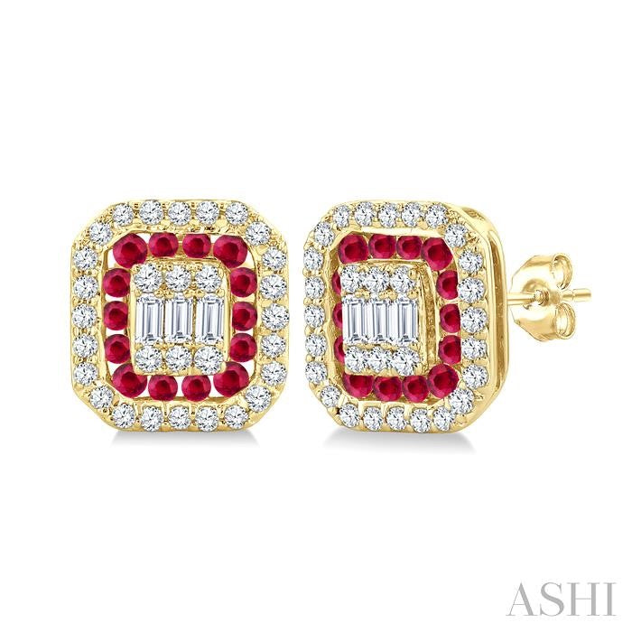 ASHI Emerald Shape Gemstone & Diamond Fusion Earrings 57975PPFGERRBYG-OC