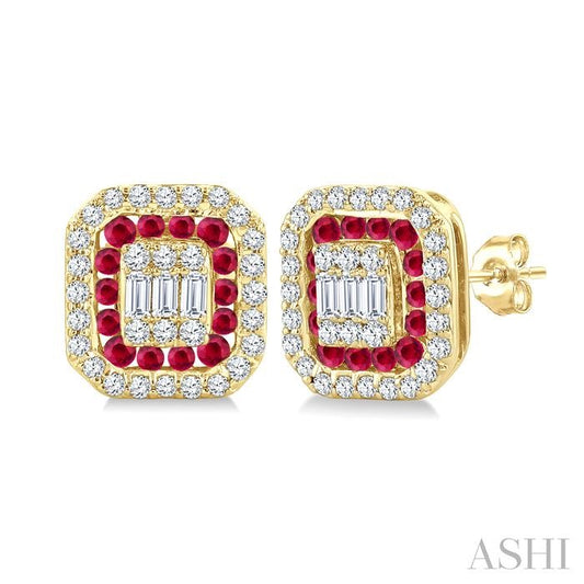 ASHI Emerald Shape Gemstone & Diamond Fusion Earrings 57975PPFGERRBYG-OC