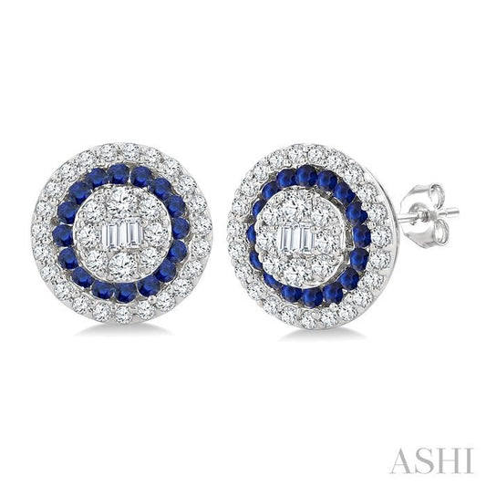ASHI Round Shape Gemstone & Diamond Fusion Earrings 57975PPFGERSPWG-RD