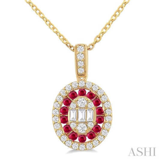 ASHI Oval Shape Gemstone & Halo Diamond Fusion Pendant 57975PPFGPDRBYG-OV