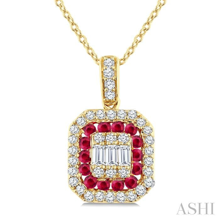 ASHI Emerald Shape Gemstone & Diamond Fusion Pendant 57976PPFGPDRBYG-OC