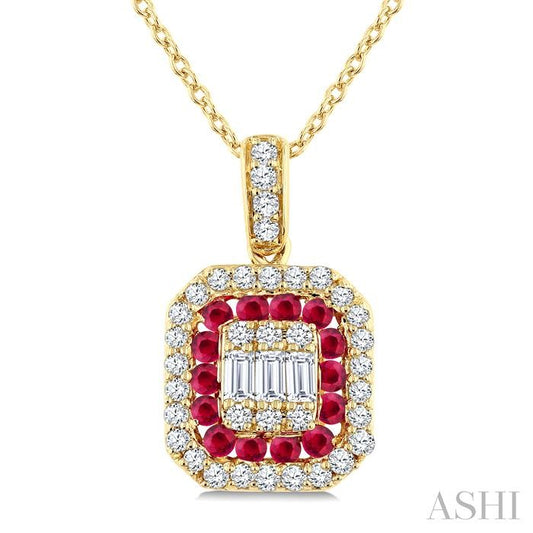 ASHI Emerald Shape Gemstone & Diamond Fusion Pendant 57976PPFGPDRBYG-OC