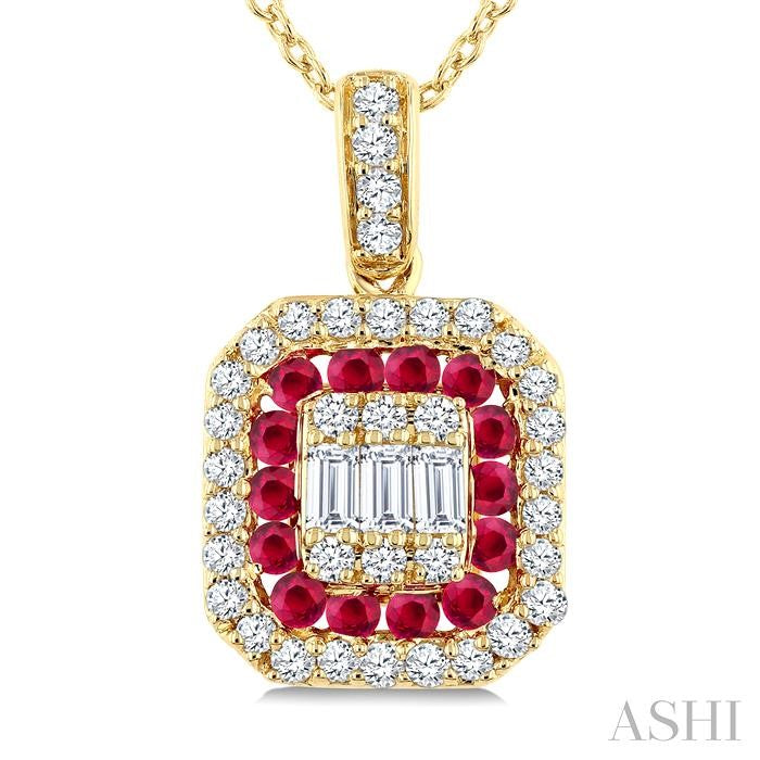 ASHI Emerald Shape Gemstone & Diamond Fusion Pendant 57976PPFGPDRBYG-OC