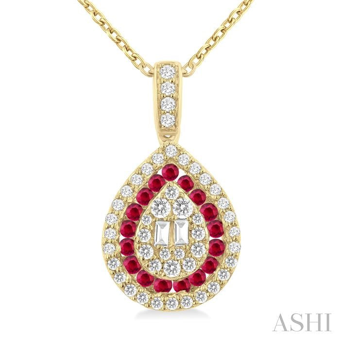 ASHI Pear Shape Gemstone & Diamond Fusion Pendant 57976PPFGPDRBYG-PR