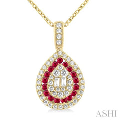ASHI Pear Shape Gemstone & Diamond Fusion Pendant 57976PPFGPDRBYG-PR