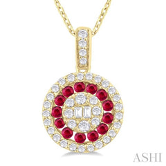 ASHI Round Shape Gemstone & Diamond Fusion Pendant 57976PPFGPDRBYG-RD