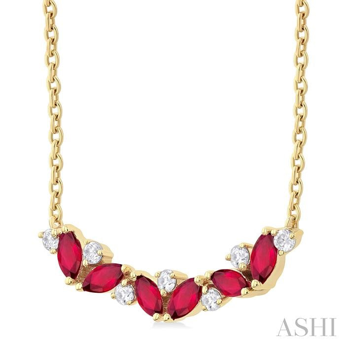 ASHI Marquise Shape Gemstone & Diamond Necklace 57988PPFGPDRBYG