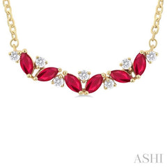 ASHI Marquise Shape Gemstone & Diamond Necklace 57988PPFGPDRBYG