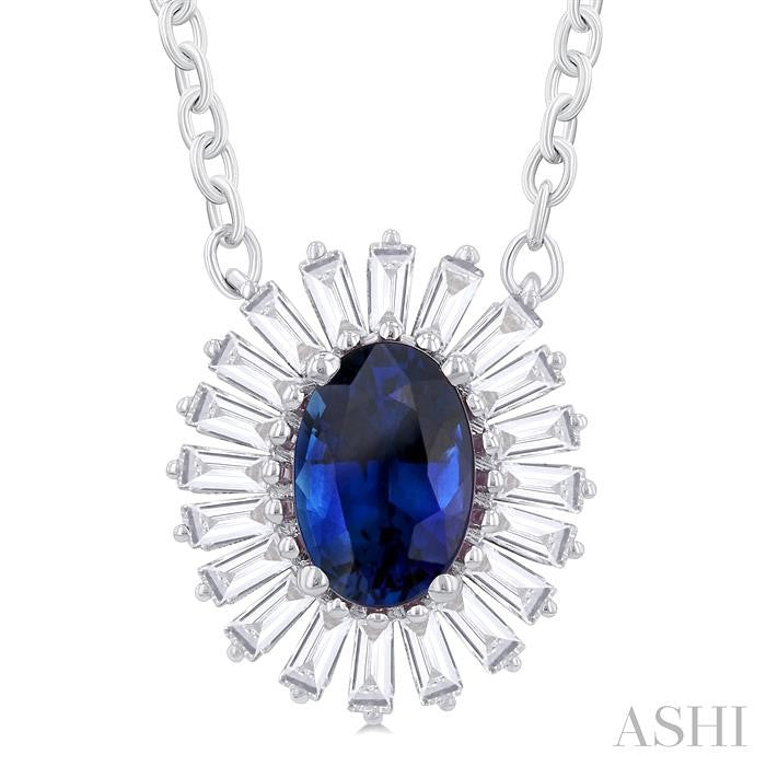 ASHI Oval Shape Gemstone & Baguette Halo Diamond Pendant 57995PPFGPDSPWG