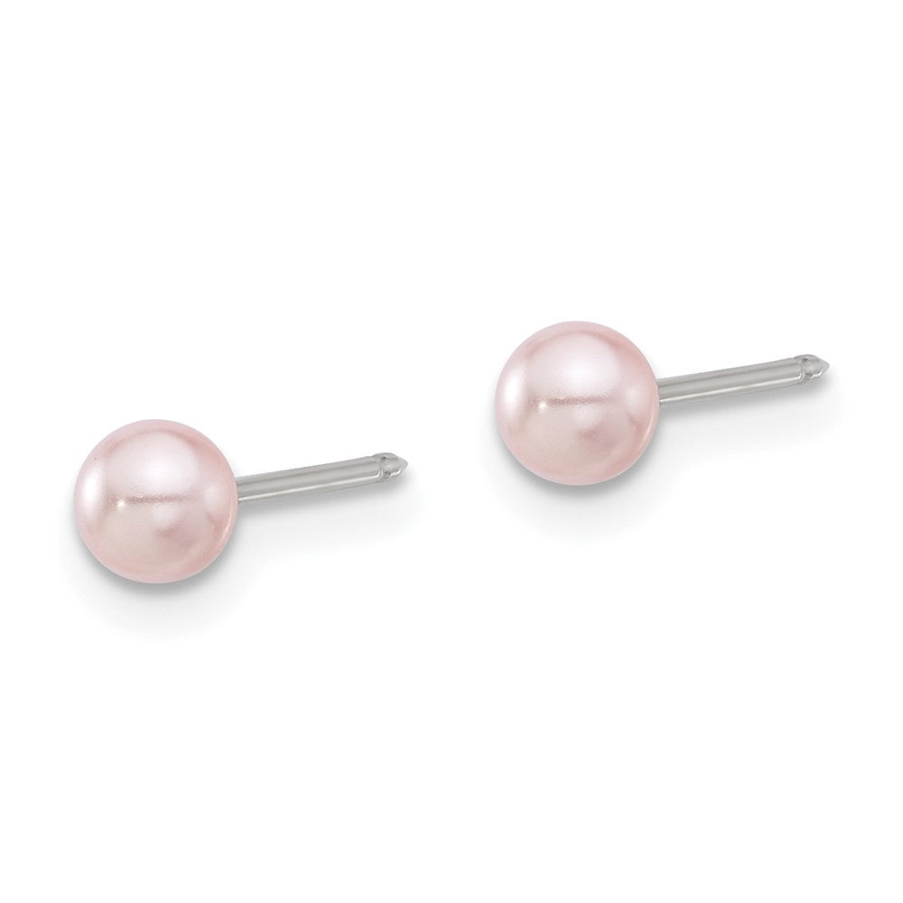 579E Inverness Stainless Steel 4mm Pink Glass Pearl Post Earrings