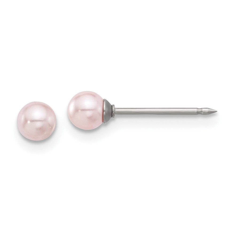 579E Inverness Stainless Steel 4mm Pink Glass Pearl Post Earrings