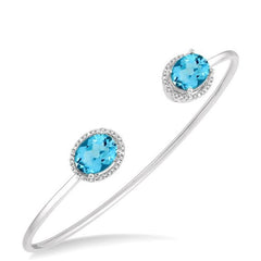 Parkplace Jewelers Silver Oval Shape Gemstone & Halo Diamond Open Cuff Bangle 88738PPSSBTSLBG