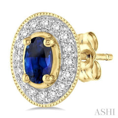 ASHI Oval Shape Gemstone & Halo Diamond Earrings 58196PPFNERSP