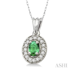 ASHI Oval Shape Gemstone & Halo Diamond Pendant 58197PPFNPDEMW
